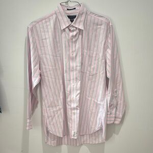 Lands' End Men's Pink and White Striped Shirt